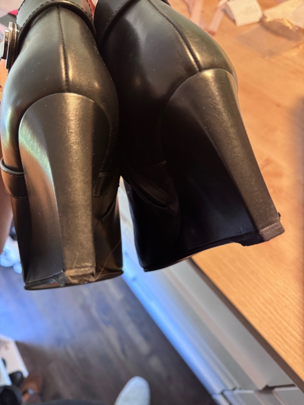 Dior Black Leather Wedge Ankle Boots with Silver Buckle - Picture 7 of 12